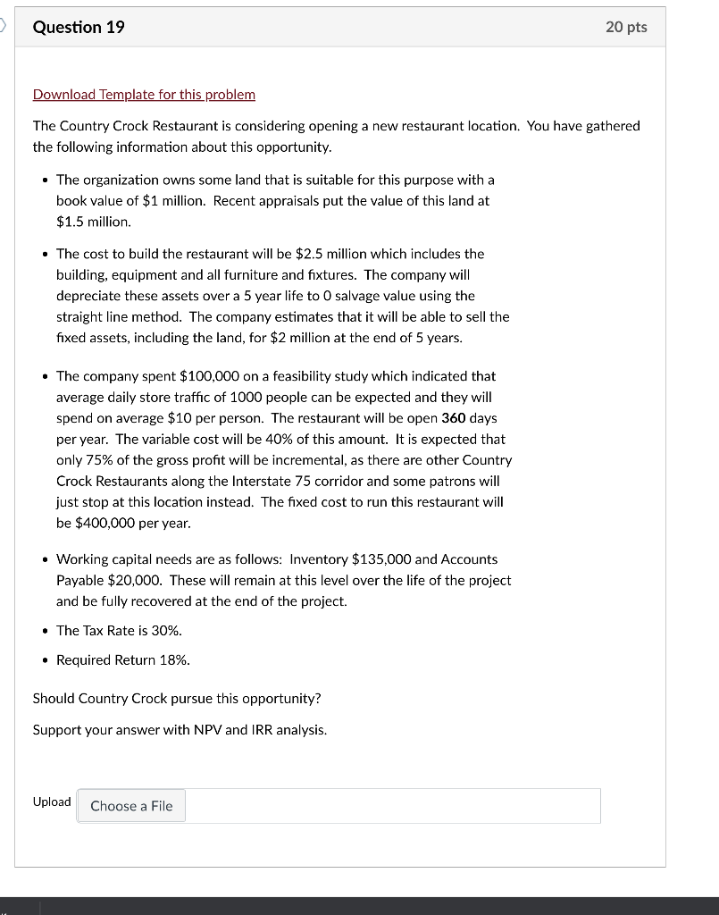Question 19 20 pts Download Template for this problem The Country