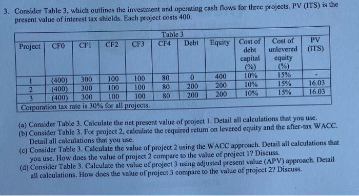  please show all calculations 3. Consider Table 3, which outlines the