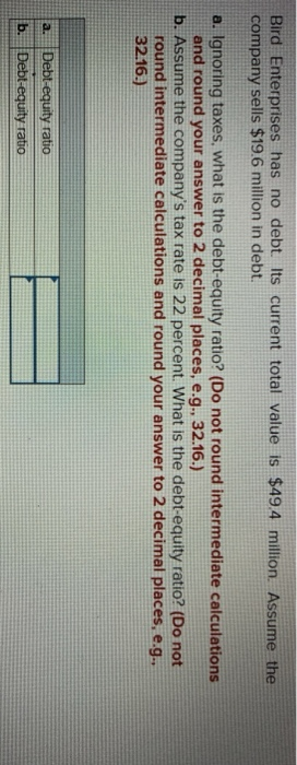  Bird Enterprises has no debt. Its current total value is $49.4