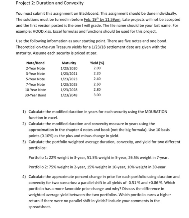  Project 2: Duration and Convexity You must submit this assignment on