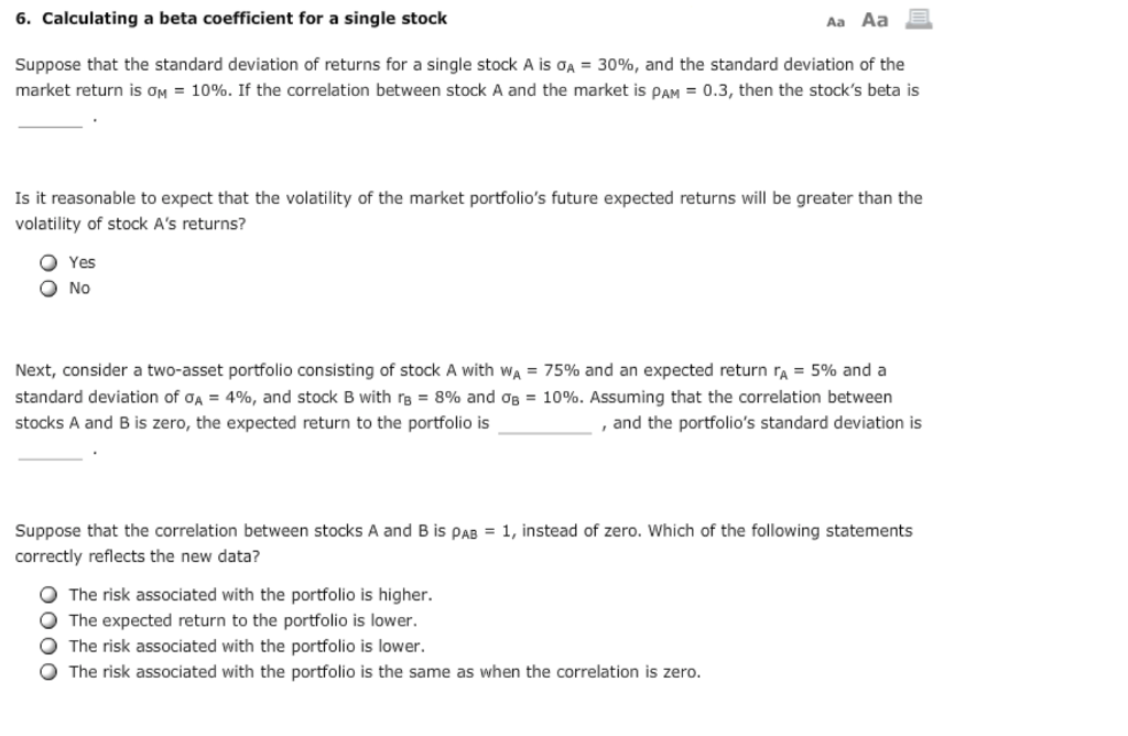  please answer 6. Calculating a beta coefficient for a single stock