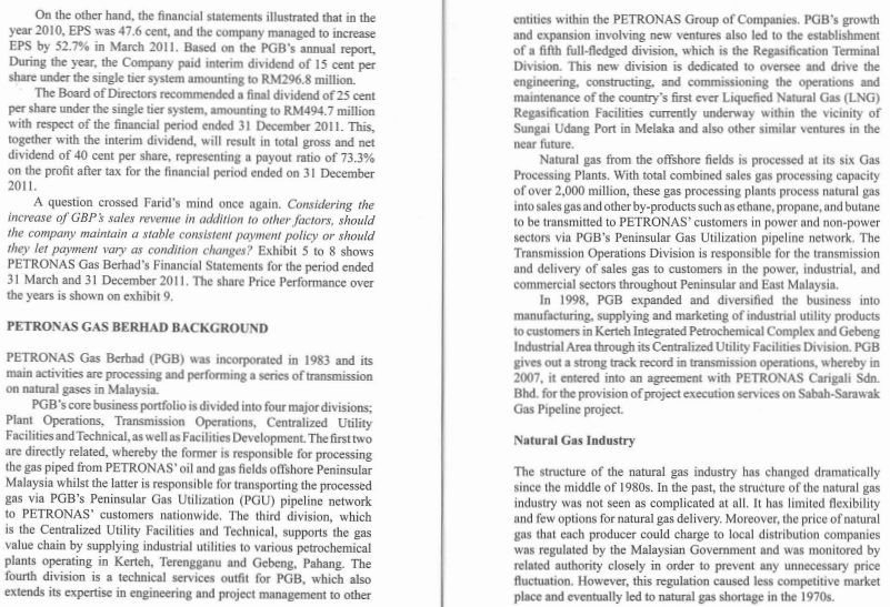 dividend versus stock repurchase? Case 3 Petronas Gas Berhad: Dividend Payout Policy