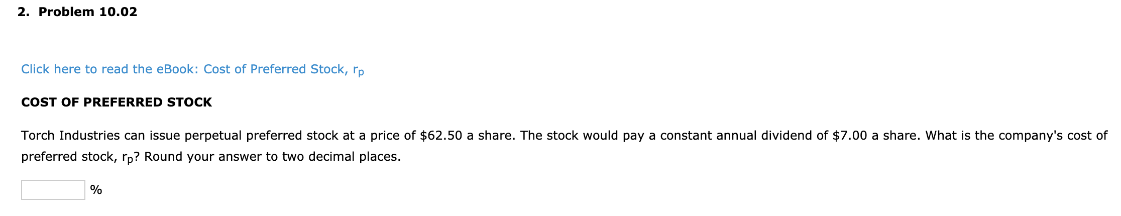  2. Problem 10.02 Click here to read the eBook: Cost of