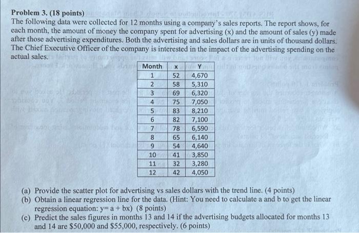 Problem 3. (18 points) The following data were collected for 12