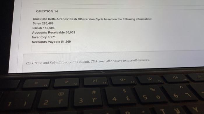  QUESTION 14 Claculate Delta Airlines' Cash Conversion Cycie based on the