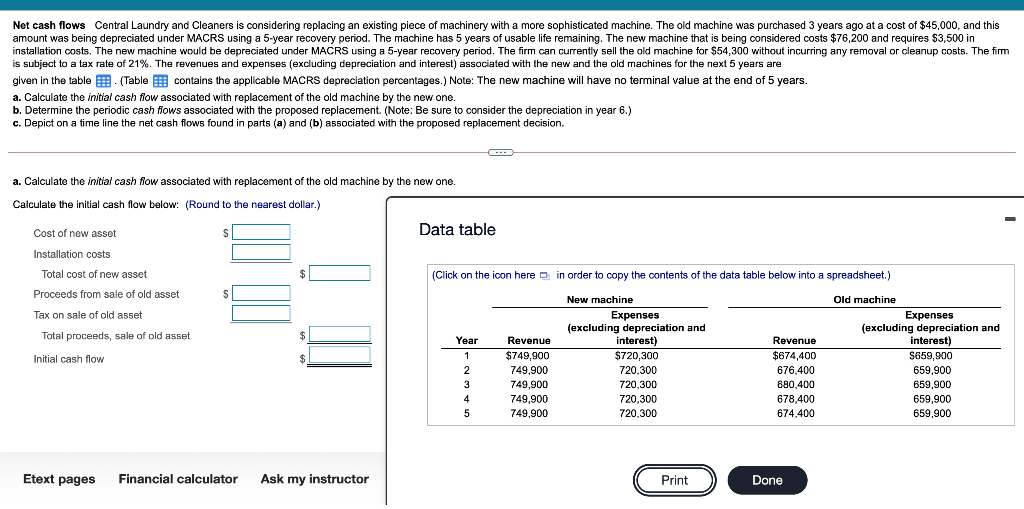 Net cash flows Central Laundry and Cleaners is considering replacing an