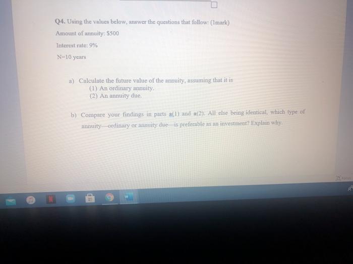  Q4. Using the values below, answer the questions that follow: (Imark)