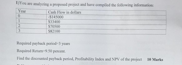  ou are analyzing a proposed project and have compiled the following