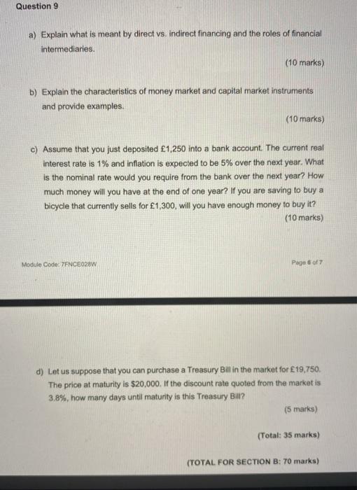  Question 9 a) Explain what is meant by direct vs. indirect