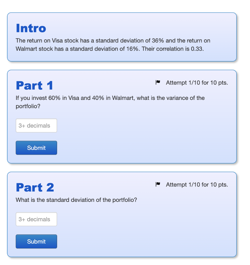  Intro The return on Visa stock has a standard deviation of