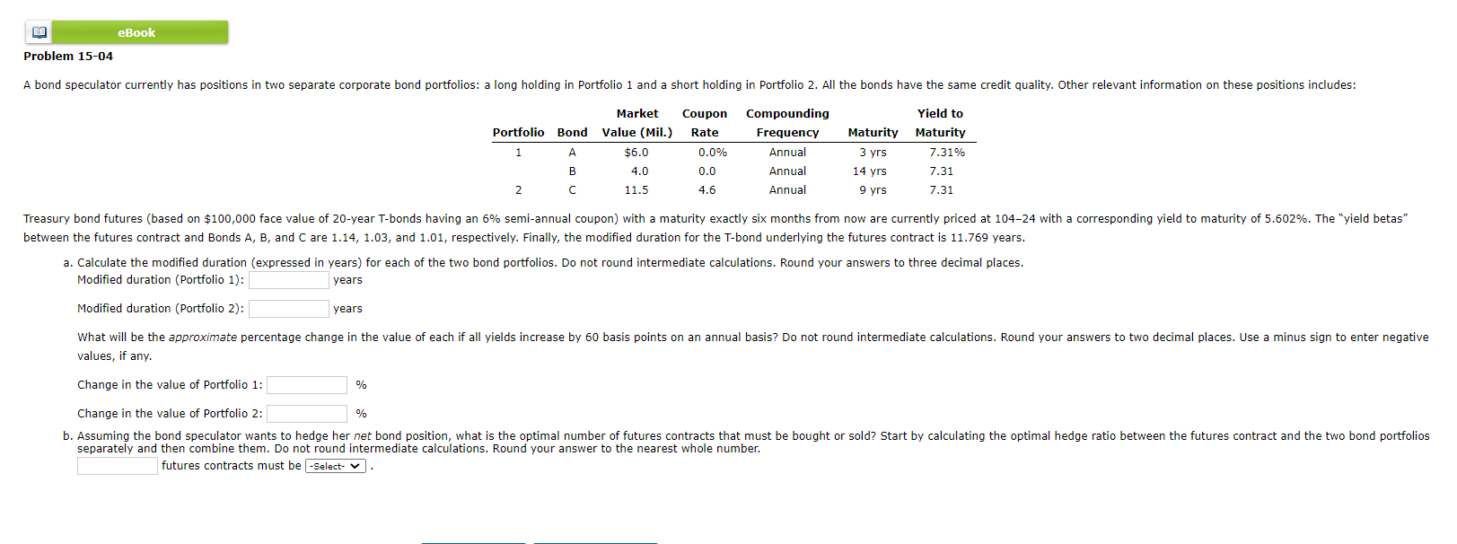 Modified duration (Portfolio 1): years Modified duration (Portfolio 2): years values,