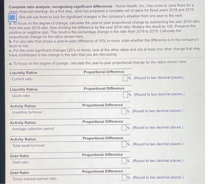  HELP ALL PARTS ASAP PLEASE!!! Complete ratio analysis, recognizing significant differences