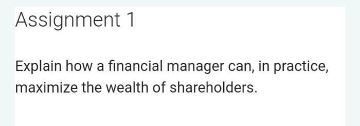  Assignment 1 Explain how a financial manager can, in practice, maximize