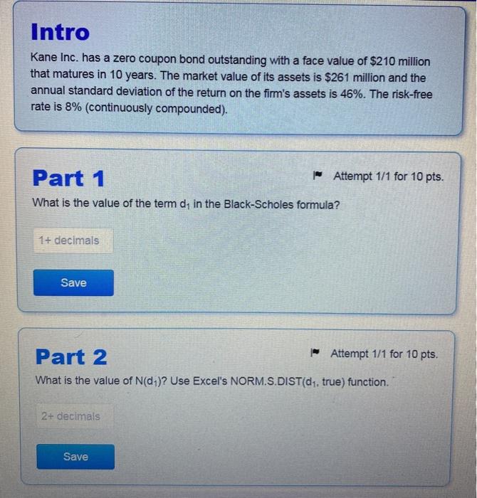  Intro Kane Inc. has a zero coupon bond outstanding with a