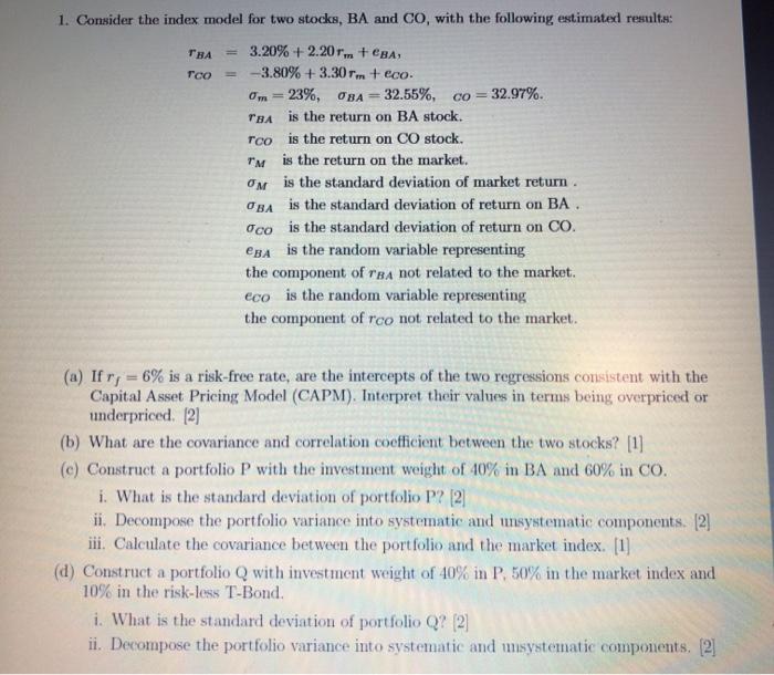  TBA 1. Consider the index model for two stocks, BA and