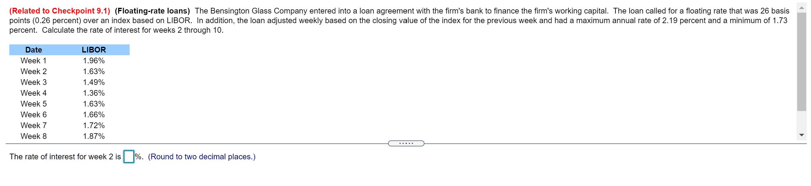 Week 4 1.36% Week 5 1.63% Week 6 1.66% Week 7 1.72%
