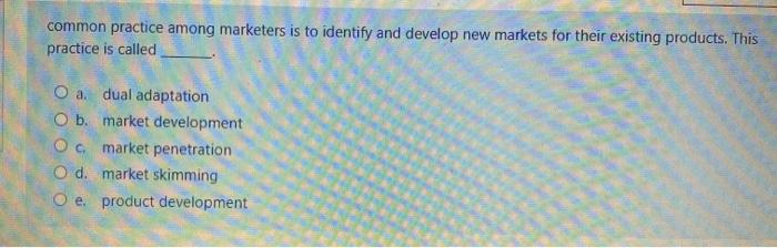 common practice among marketers is to identify and develop new markets