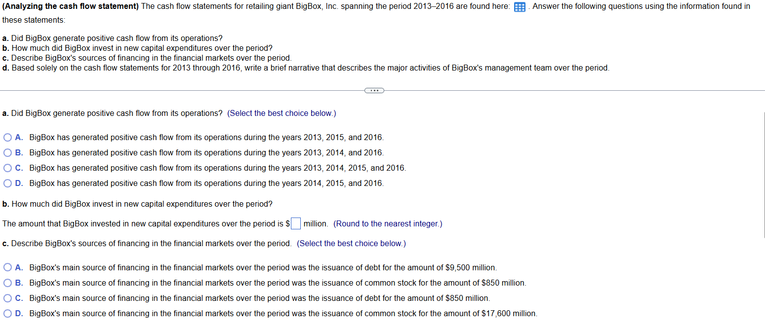  (Analyzing the cash flow statement) The cash flow statements for retailing