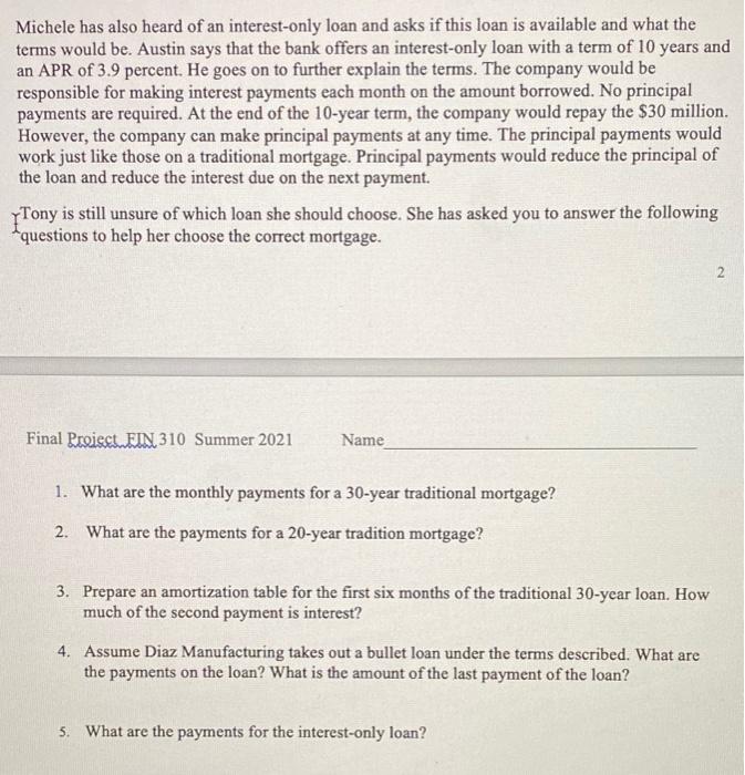 of Diaz Manufacturing. Michele plans to expand her business. Company's expansion plans