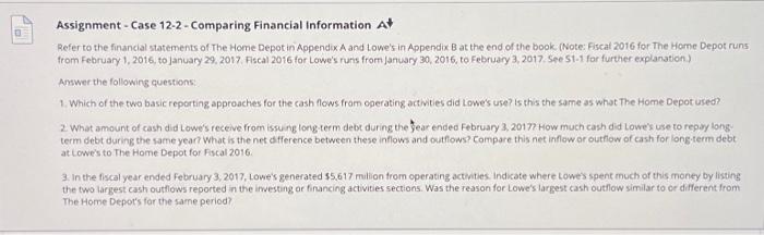  O= Assignment - Case 12-2 - Comparing Financial Information A Refer