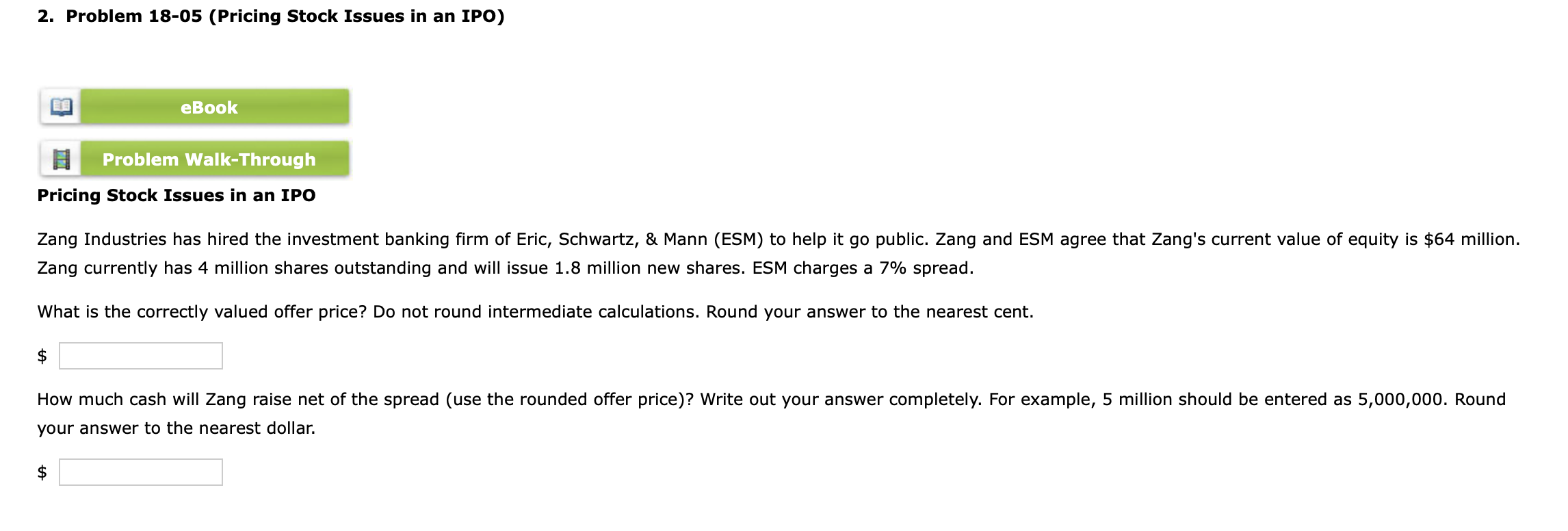  2. Problem 18-05 (Pricing Stock Issues in an IPO) Pricing Stock