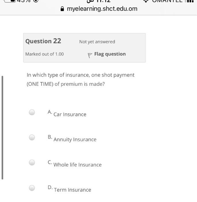 will rate you 43% 11:12 OMANTEL I. myelearning.shct.edu.om Question 24 Marked out