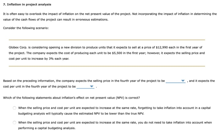 7. Inflation in project analysis It is often easy to overlook