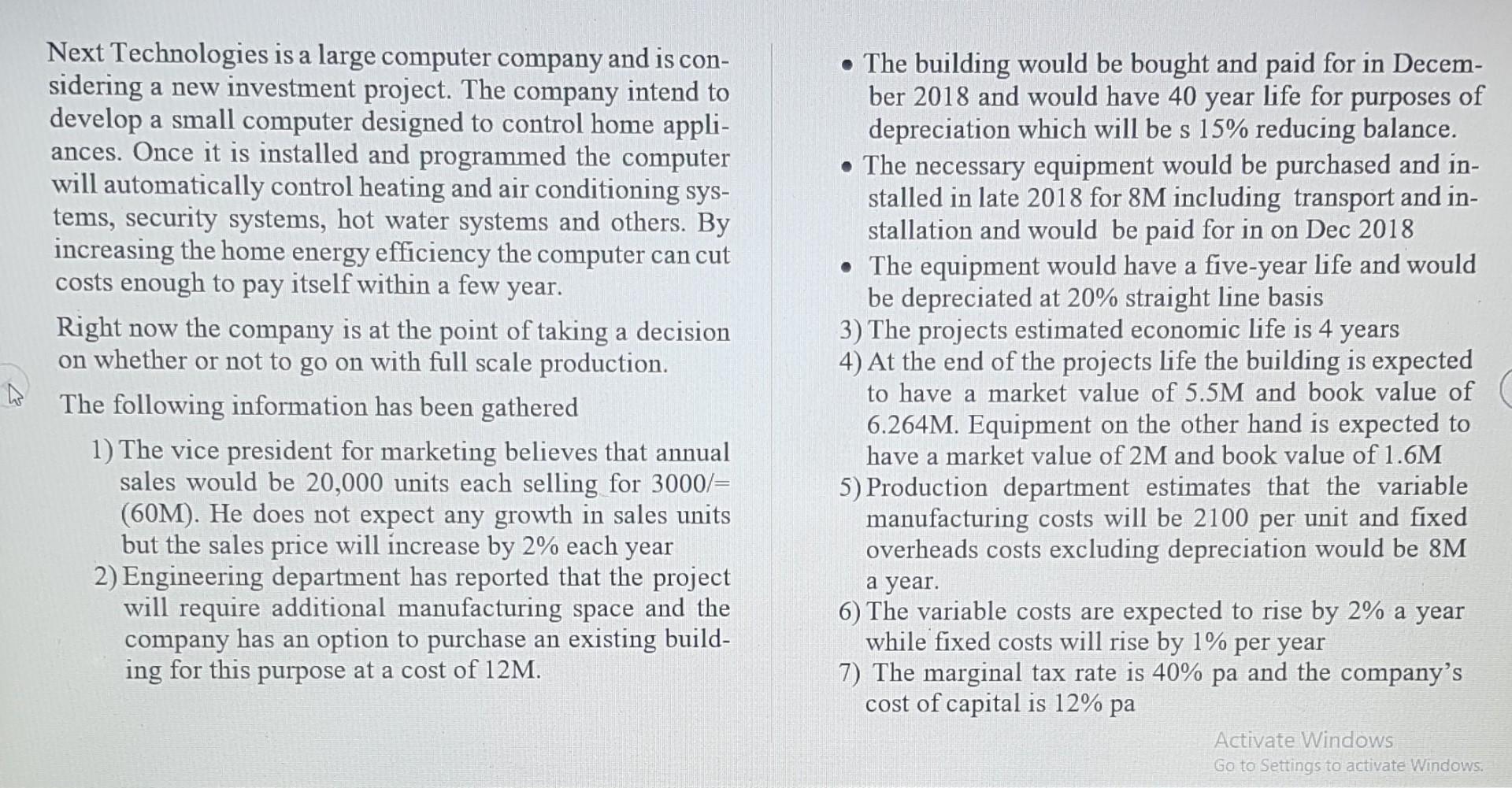 a Next Technologies is a large computer company and is con-
