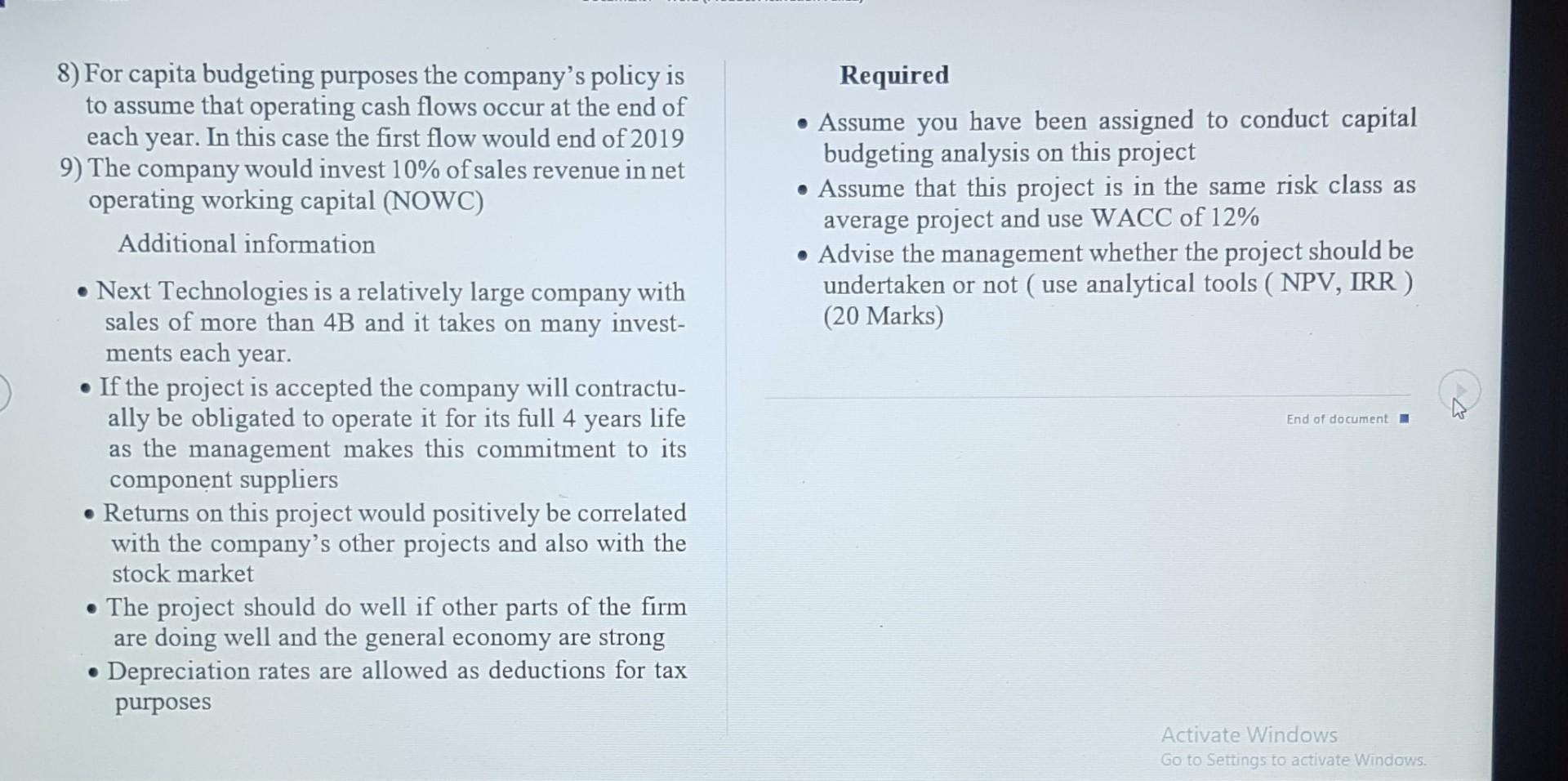 sidering a new investment project. The company intend to develop a small