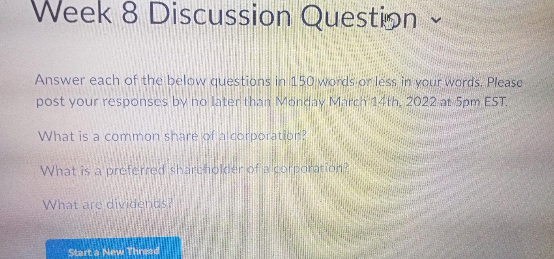answer Week 8 Discussion Question V Answer each of the below