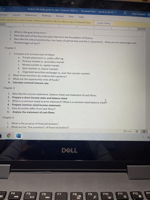  00 BUS 148 study guide for test 1 Summer 2020 (1)