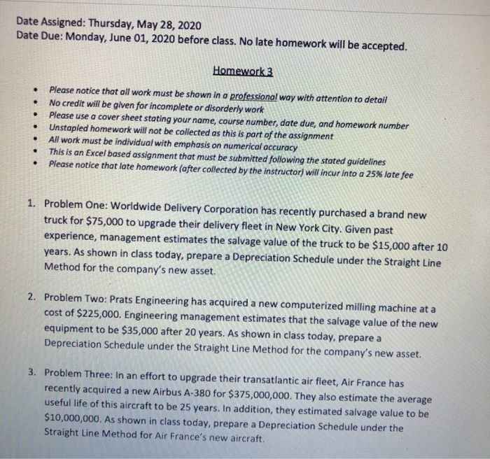 please use excel. Thank you :) Date Assigned: Thursday, May 28, 2020