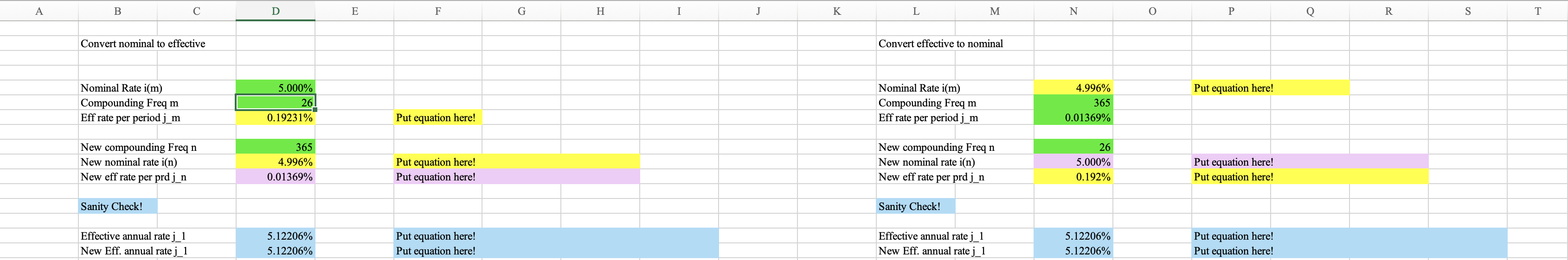 Construct a spreadsheet to convert a nominal interest rate compounded m times