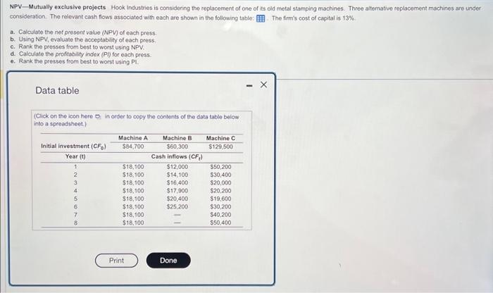 please help I will rate. thank you! NPV - Mutually exclusive projects