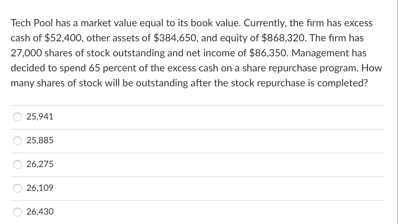  Tech Pool has a market value equal to its book value.
