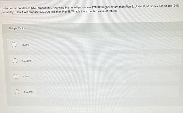  Under normal conditions (76% probability). Financing Plan A will produce a