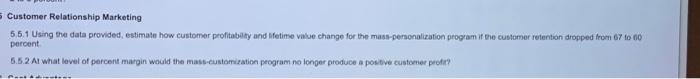  5 Customer Relationship Marketing 55.1 Using the data provided, estimate how