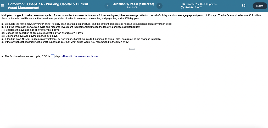  = Homework: Chapt. 14 - Working Capital & Current Asset Management