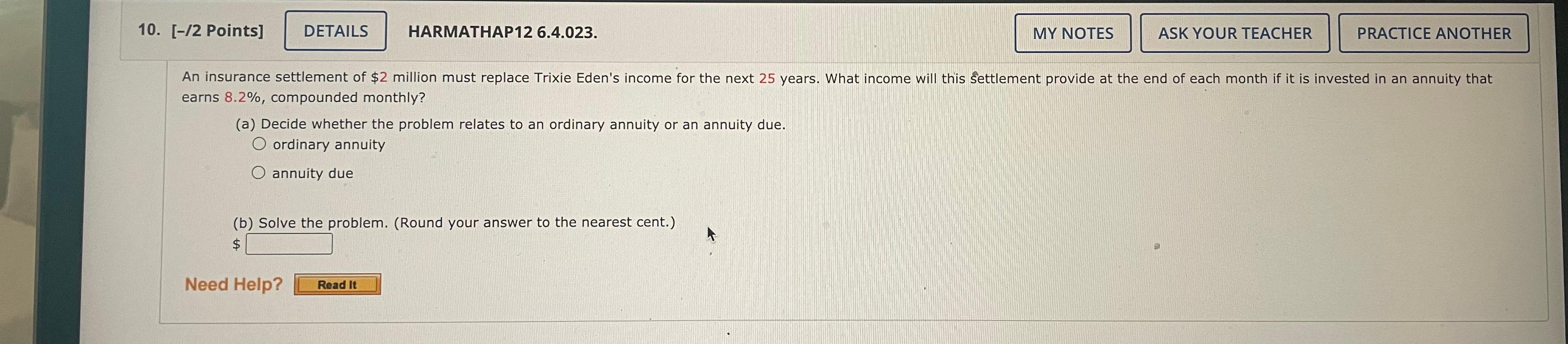  10. [-12 Points] DETAILS HARMATHAP12 6.4.023. MY NOTES ASK YOUR TEACHER