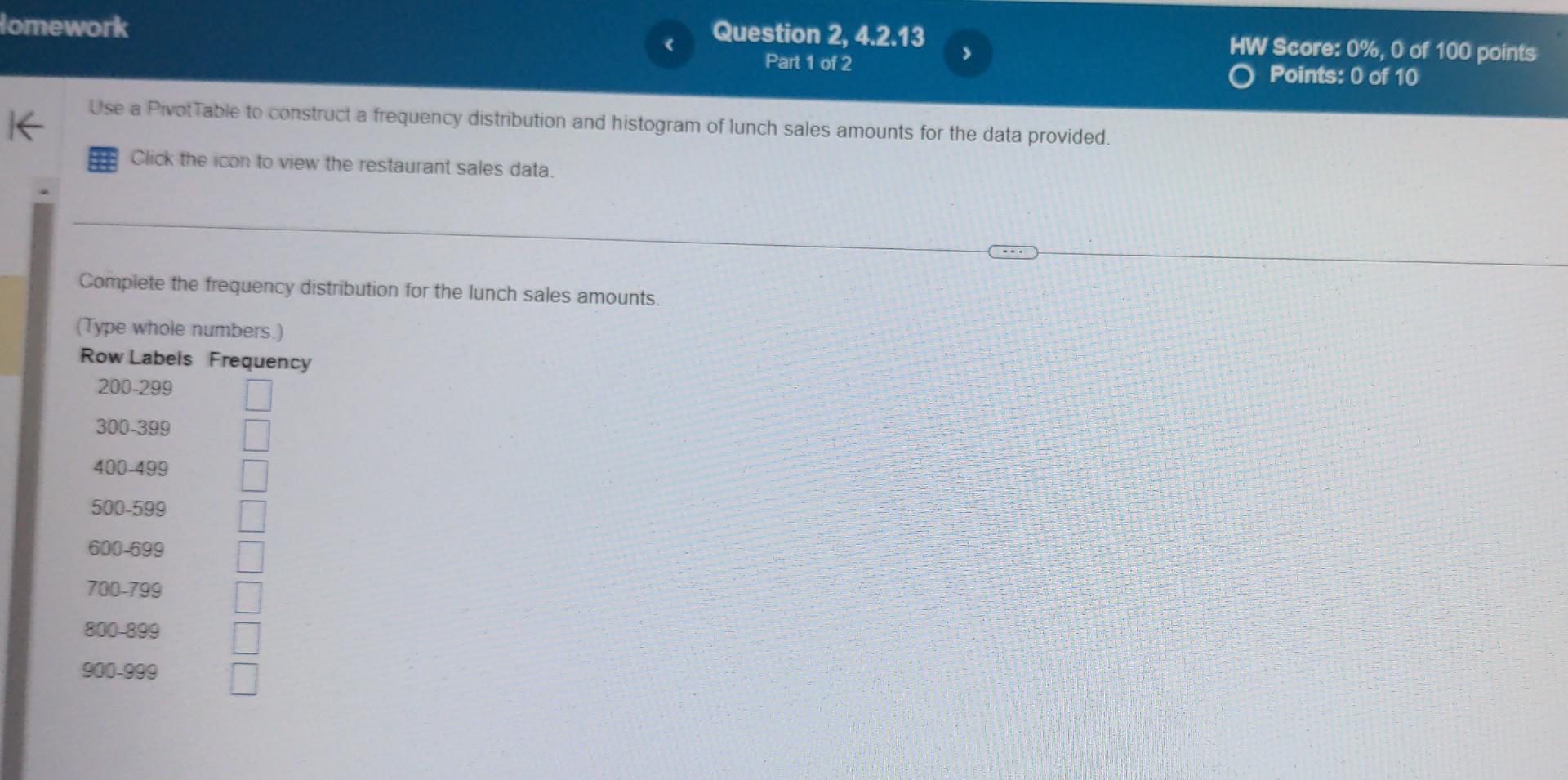  Use a PivotTable to construct a frequency distribution and histogram of