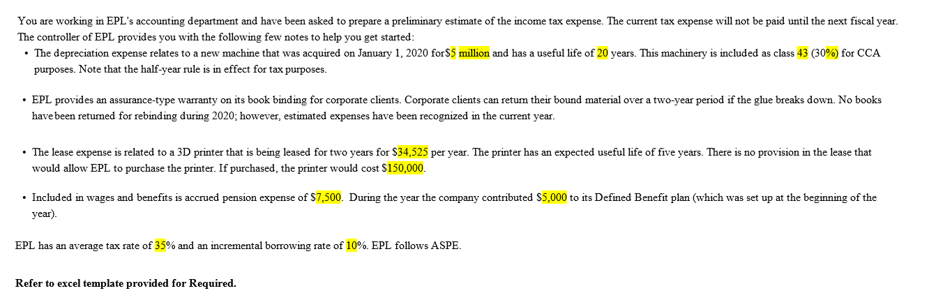 and F ) An excel template has been provided for you to