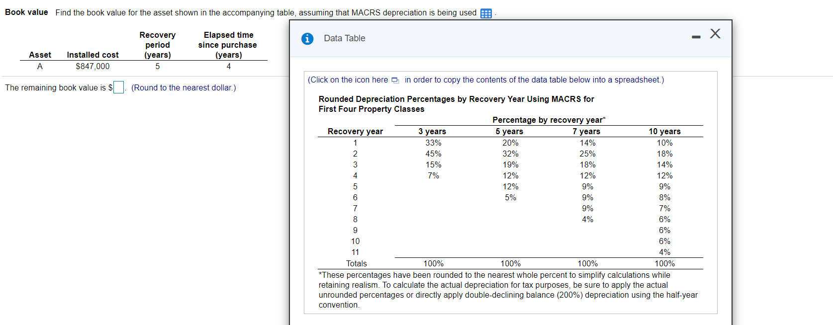  Book value Find the book value for the asset shown in