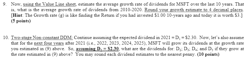 9. Now, using the Value Line sheet, estimate the average growth