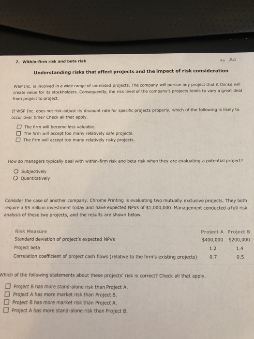  7. Within-firm risk and beta risk Aa Aa Understanding risks that