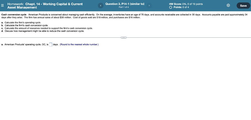 = Homework: Chapt. 14 - Working Capital & Current Asset Management