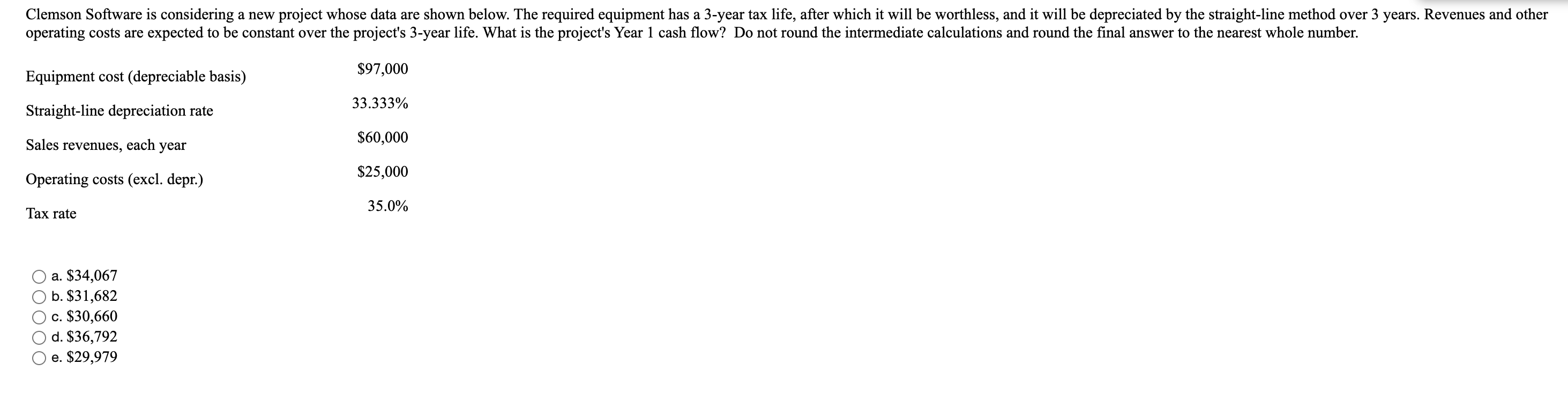  Clemson Software is considering a new project whose data are shown