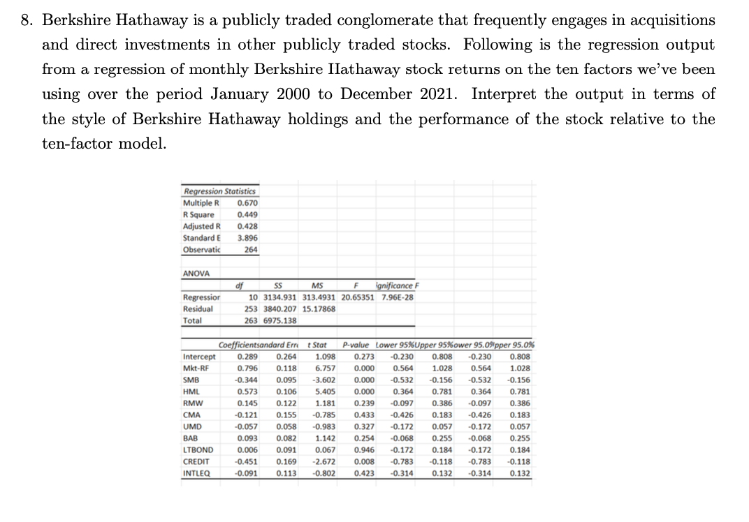 this is a conceptual question, no calculation is needed 8. Berkshire