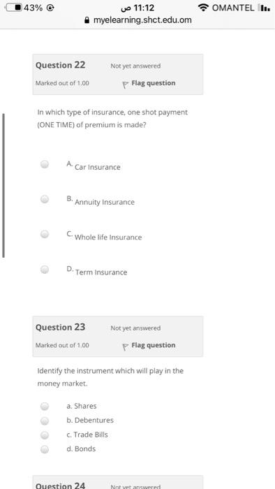 will rate you 43% wo 11:12 OMANTEL II. myelearning.shct.edu.om C EE Question