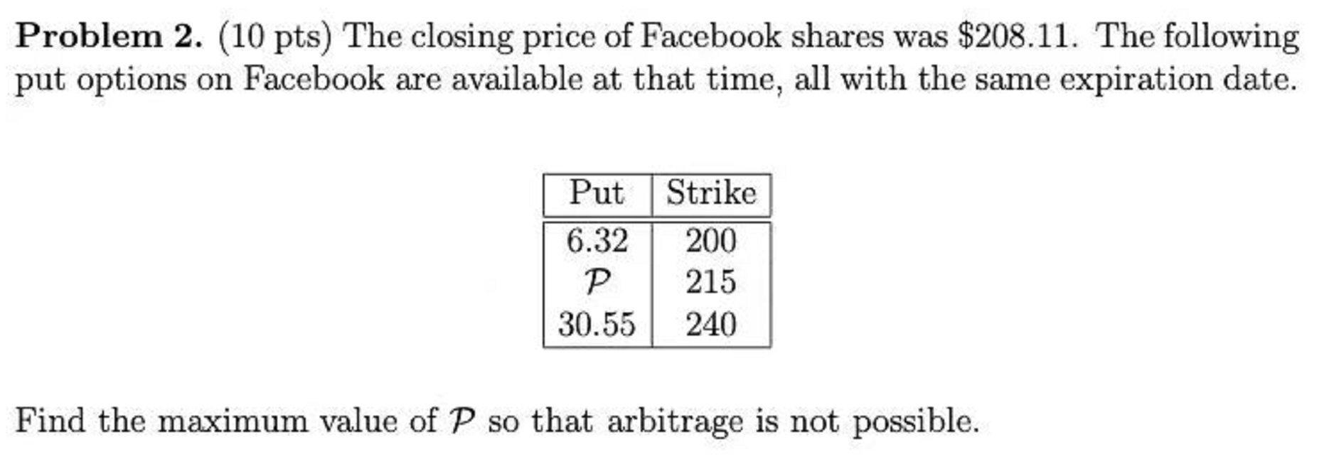 Thx for helping! Problem 2. (10 pts) The closing price of Facebook