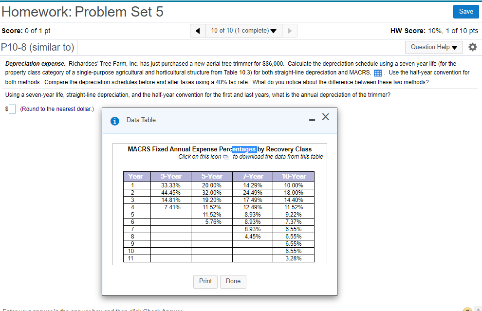 undefined Homework: Problem Set 5 Save Score: 0 of 1 pt 10